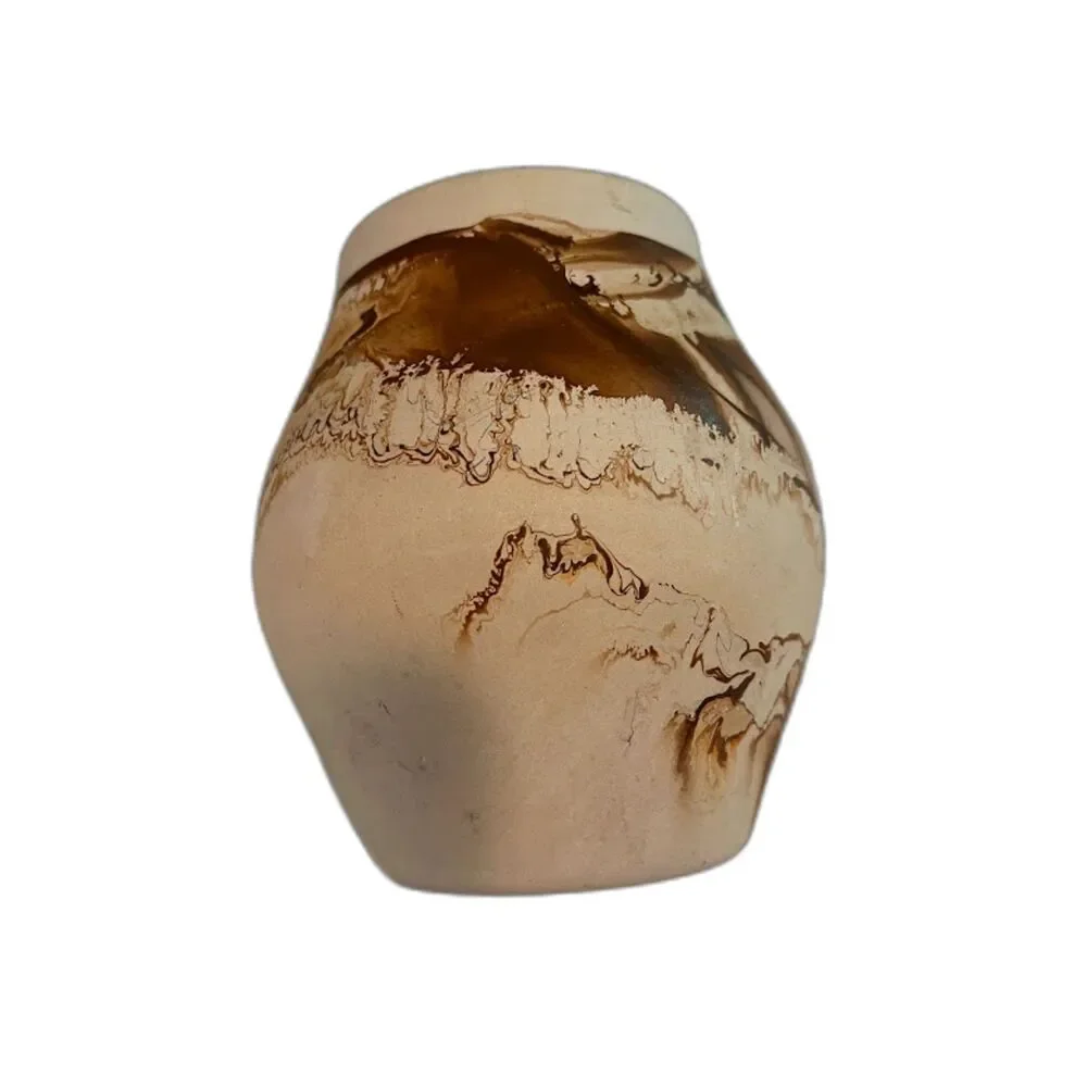 Vtg Nemadji Pottery USA Brown Swirl Vase Native Rustic Unglazed Clay Decor
